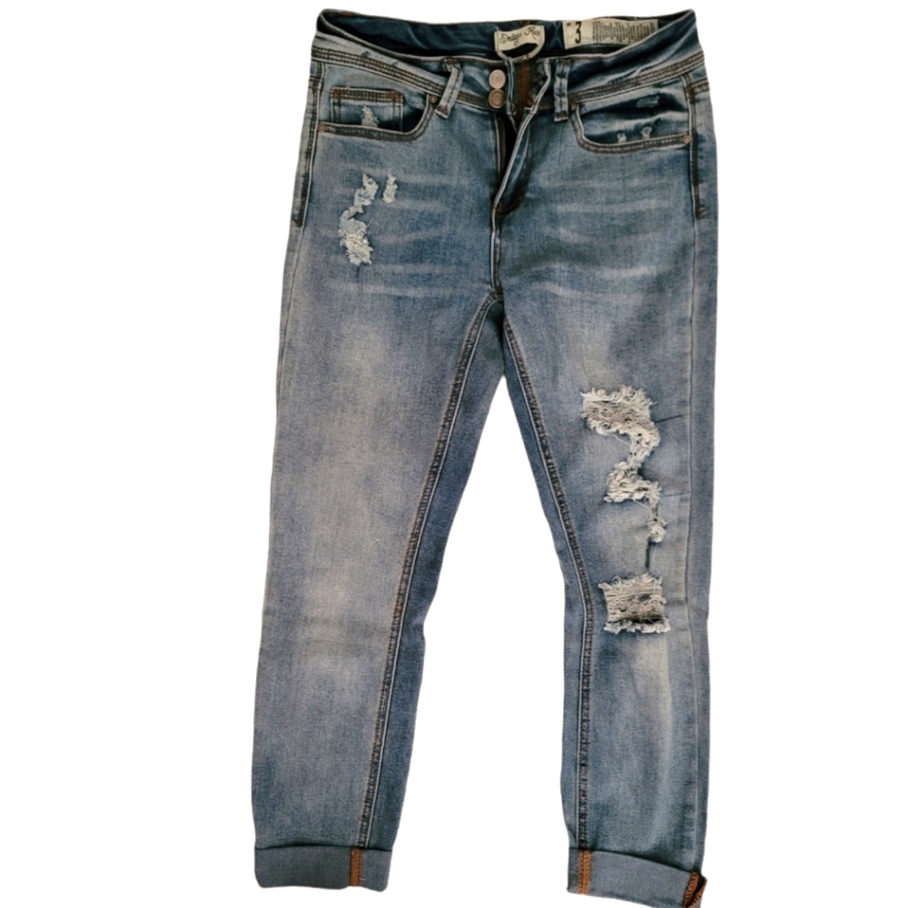 Faded distressed jean